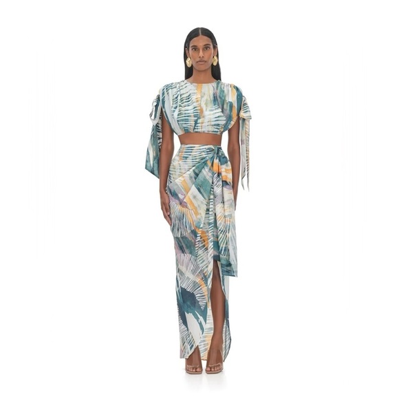 Andrea Iyamah Tops - Andrea Iyamah - HALIMA ABSTRACT BARK CROPPED TOP ONLY